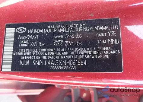 2022 Hyundai Elantra Se z USA, uszkodzony, nr VIN 5NPLL4AGXNH061664